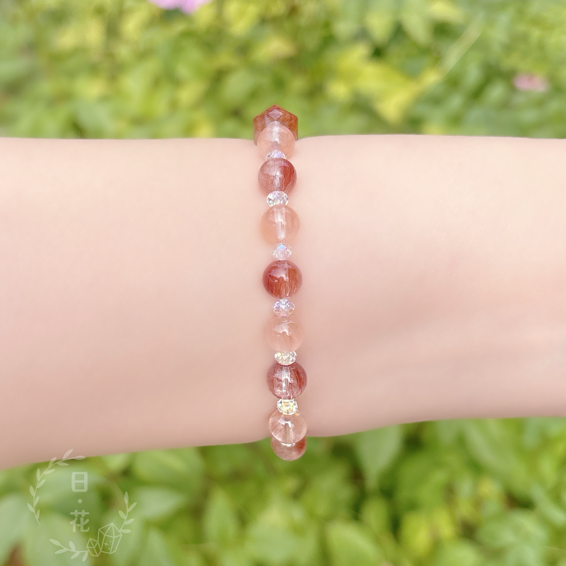 紅髮晶粉兔毛7.2mm水晶手鏈