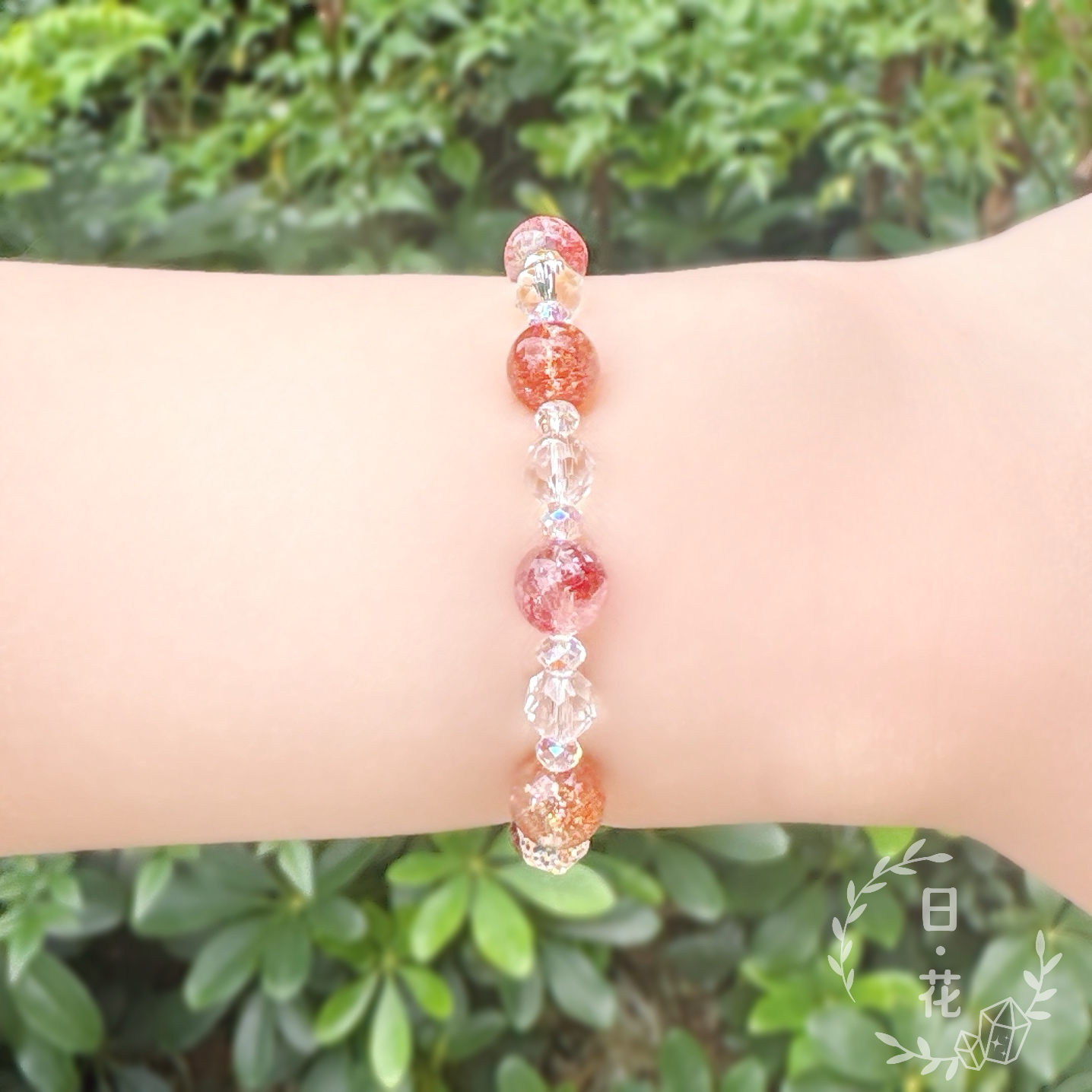 簡約紅超七金草莓金太陽石7.5mm水晶手鏈