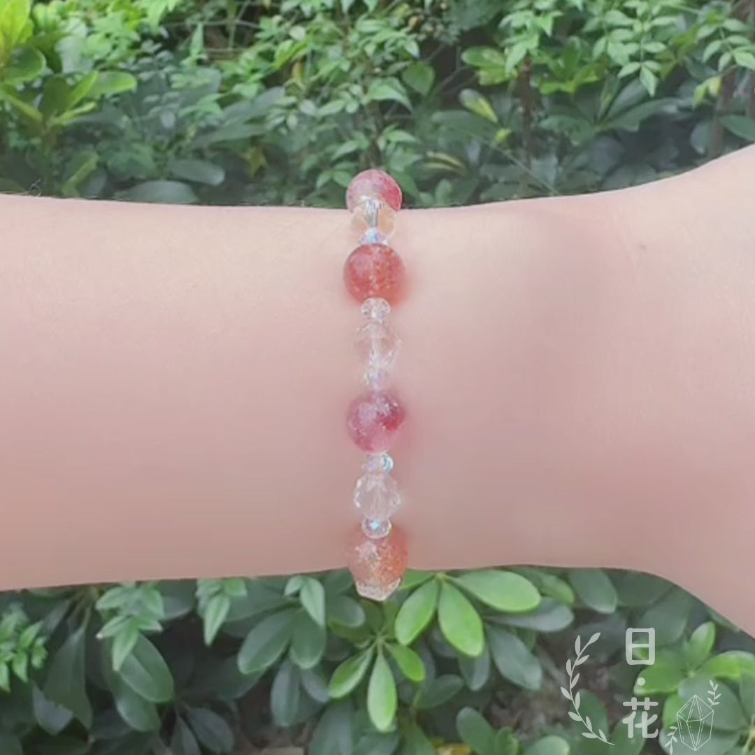 簡約紅超七金草莓金太陽石7.5mm水晶手鏈