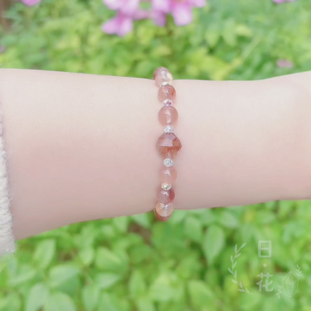 紅髮晶粉兔毛7.2mm水晶手鏈