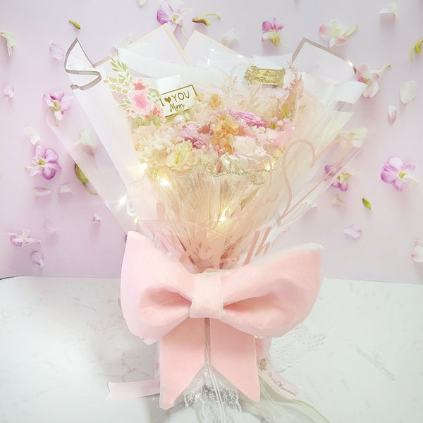 母親節Sakura Pink蝴蝶結發光保鮮花束
