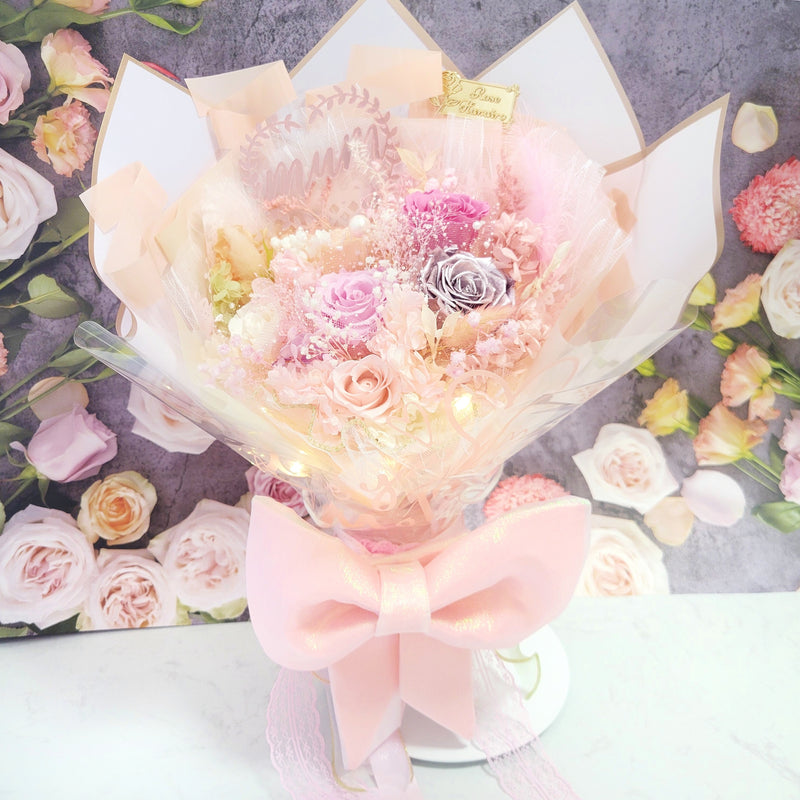 母親節Romance Pink蝴蝶結發光保鮮花束