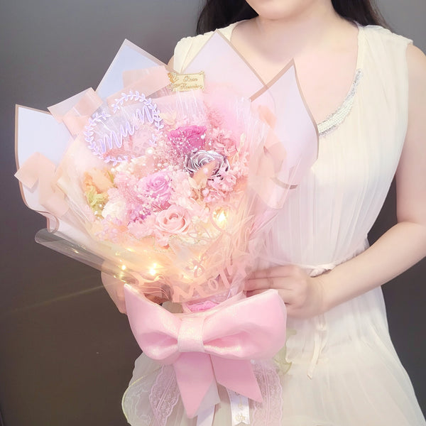 母親節Romance Pink蝴蝶結發光保鮮花束