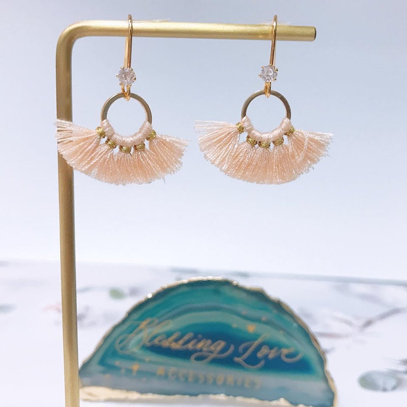 Unique Fan Tassel Earrings(Beige) - No Brainer Zone